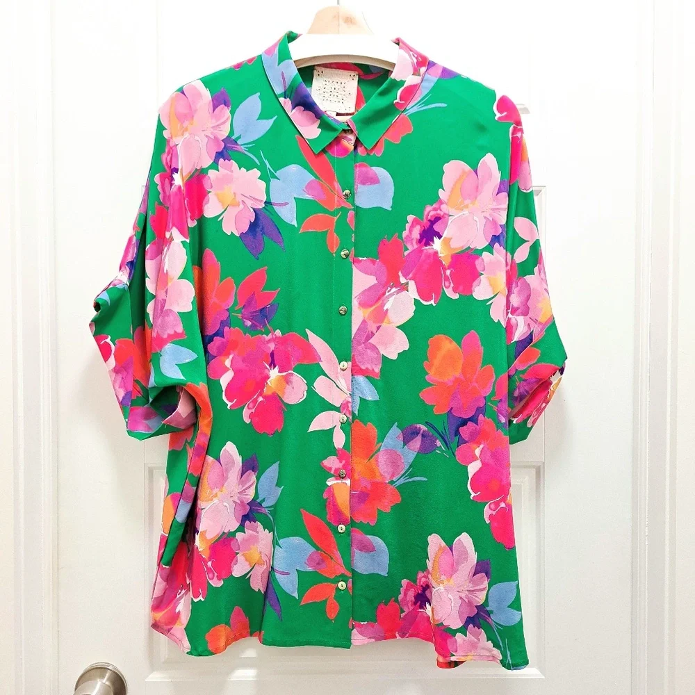Johnny Was Nadine Silk Shirt Size Large - Picture 2 of 9